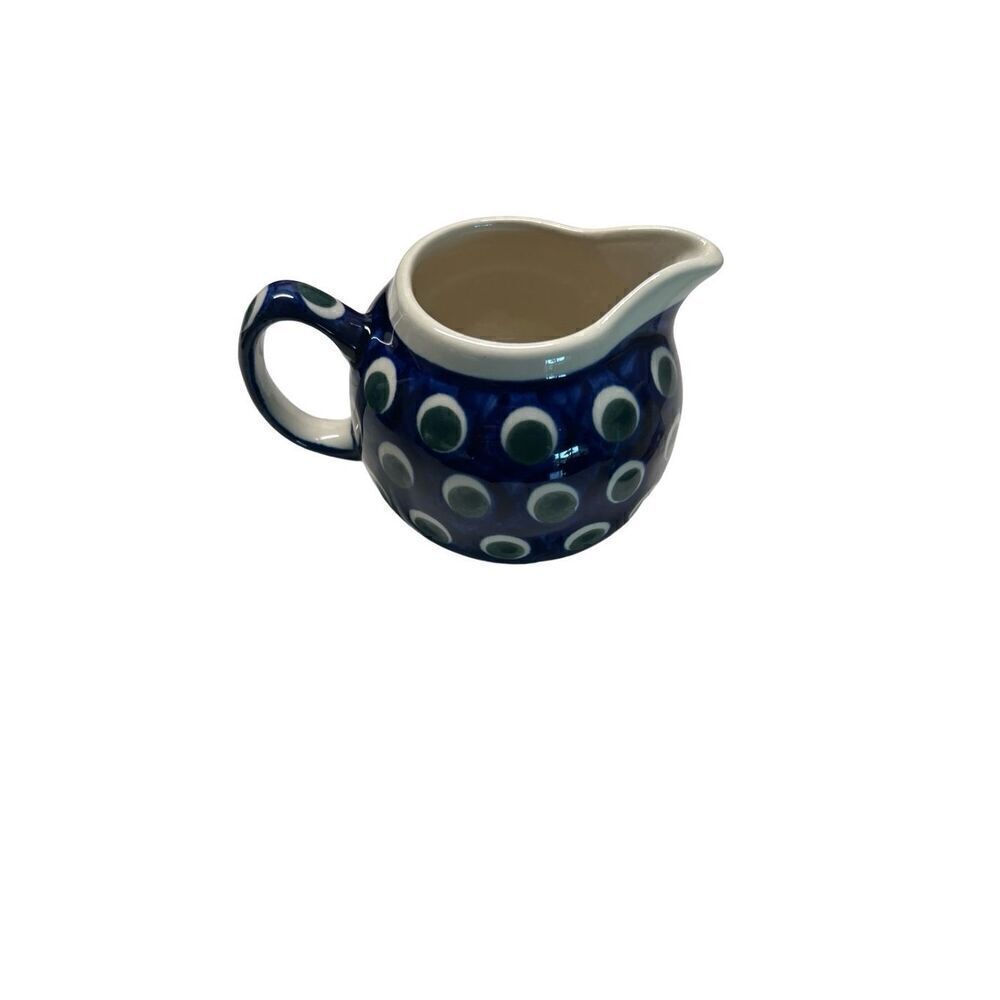 Bolselawiec Blue Green Dot 3” Pottery Pitcher Made in Poland